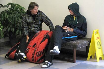 Davin y Del Potro, en un momento de distensión, en las entrañas del US Open, en septiembre de 2009.