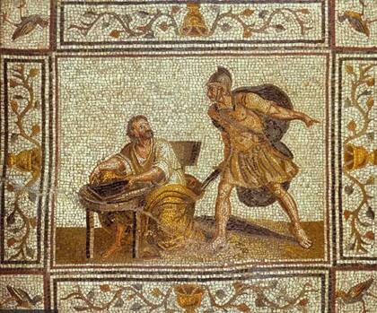 Un mosaico romano representó la muerte de Arquímedes en manos de un soldado en Siracusa (Foto: BBC)