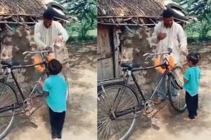 Su papá le regaló una bici usada y su reacción conmovió a millones de personas