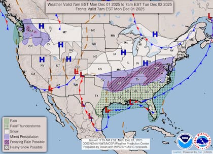 Un nuevo sistema de baja presión extenderá un corredor de acumulación de nieve desde las planicies centrales hasta el valle medio del Mississippi y la región de los Grandes Lagos inferiores, con potencial de nevadas moderadas