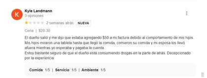 Un padre de familia se quejó de que un restaurante le cobrara extra por el supuesto ruido que causaron sus hijos