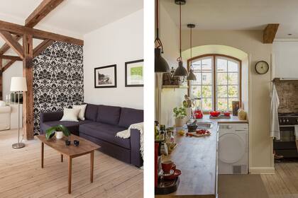 El sillón de tres cuerpos que se convierte en amplia cama –vista de lujo en ambas posiciones–, uno de los pocos acentos oscuros de la casa.