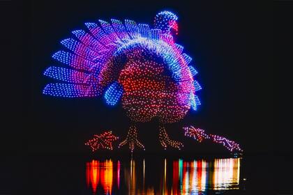 Un pavo gigante celebró el Día de Acción de Gracias en el inicio del espectáculo