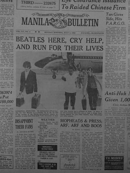 Un periódico de Manila del día de la partida de la banda tras su escandalosa visita (Foto: captura TV)