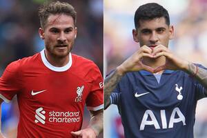 El cruce entre Cuti Romero y Alexis Mac Allister tras el triunfo del Tottenham sobre Liverpool