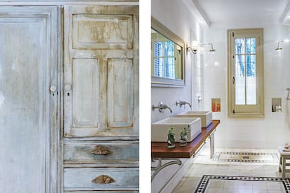 Un placard decapado combina apliques nuevos y antiguos.