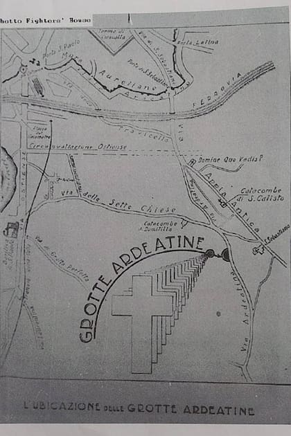 Un plano con la ubicación de las fosas Ardeatinas, al sur de Roma donde el ejército nazi ejecutó a 335 civiles italianos el 24 de marzo de 1944