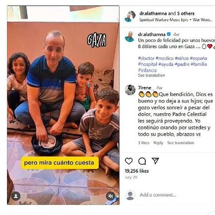 "Un poco de felicidad por encontrar unos huevos". Uno de los mensajes de Refaat Alathamna en @dr.alathamna, su cuenta en Instagram