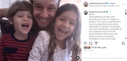 Un posteo de Bnejamín Vicuña junto a sus hijos, Blanca y Bautista