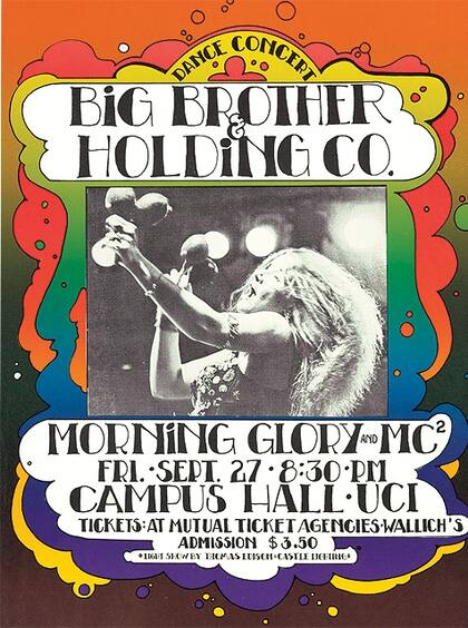 Un póster del show de Janis Joplin con Big Brother and the Holding Company en la Universidad de California, 1968.