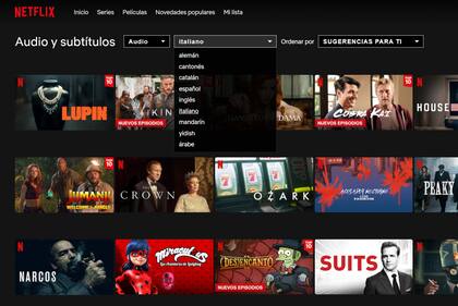 Un primer ajuste permite ver cuáles son los contenidos disponibles según el idioma de los subtítulos y doblajes