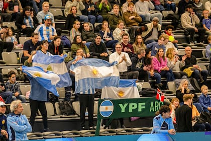 Un puñado de argentinos en el Fjellhamar Arena de Noruega, alentando a los capitaneados por Javier Frana