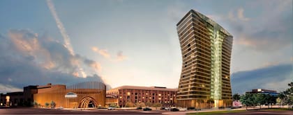 Un render del Portal Buquebus, que ya se construye en Puerto Madero: terminal renovada, cocheras en tres subsuelos para 850 vehículos, hotel, torre residencial y centro comercial.