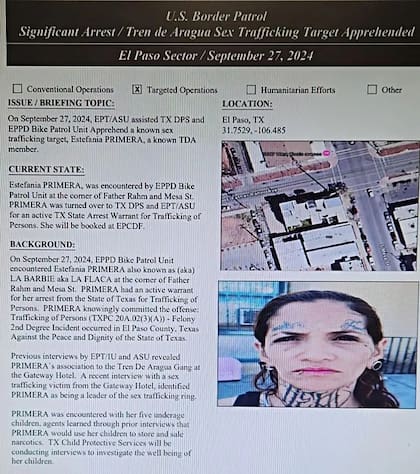 Un reporte de la Patrulla Fronteriza señala la detención de Estefanía Primer, conocida como "La Barbie"