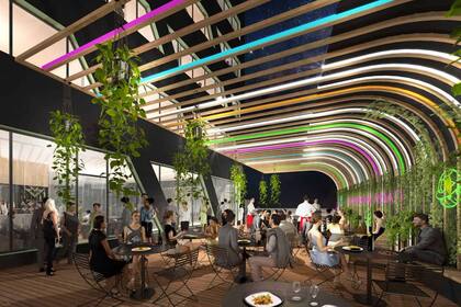 Un restaurante y bar con un amplio patio recibirán a los visitantes en la planta baja del edificio