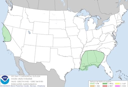 Un sistema de baja presión cruzará los estados del Golfo y el sureste entre hoy y mañana