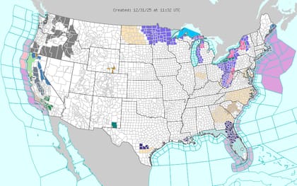 Un sistema de baja presión de origen tropical golpeará la costa oeste este miércoles, con lluvias intensas previstas para Los Ángeles durante el 1° de enero