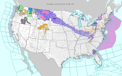 Un sistema de baja presión en desplazamiento rápido hacia el sureste generará nevadas acumuladas desde hoy hasta la mañana del viernes en sectores del valle medio del Mississippi, el valle del Ohio y los Apalaches centrales