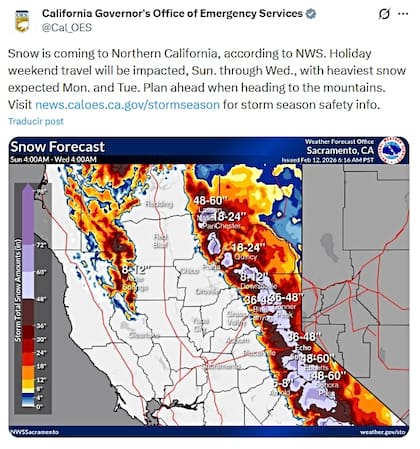 Un sistema de baja presión frío y húmedo comenzará a impactar California desde este fin de semana
