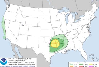 Un sistema de baja presión y el flujo de aire húmedo del Golfo de México favorecerán la formación de tormentas eléctricas intensas en el sur del país norteamericano