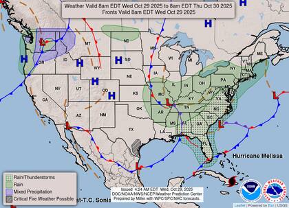 Un sistema de baja presión y un frente frío generarán lluvias intensas con riesgo de inundaciones repentinas y deslizamientos de tierra en los valles de Ohio, Tennessee y los Apalaches centrales y meridionales