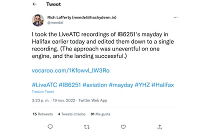 Un supuesto pasajero compartió en Twitter el audio del "mayday"