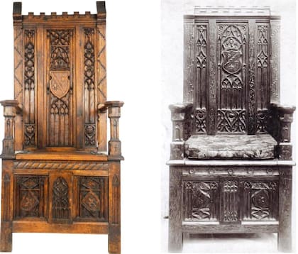 Un trono del siglo XII que se expone en el Museo del Louvre y la copia realizada por Walheimer 