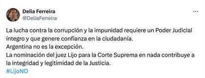 Un tuit en contra de la nominación del juez Lijo para la Corte Suprema