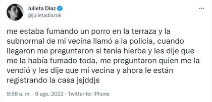 Un tuit que publicaron desde la cuenta de Julieta Díaz (Foto: Captura de Twitter)
