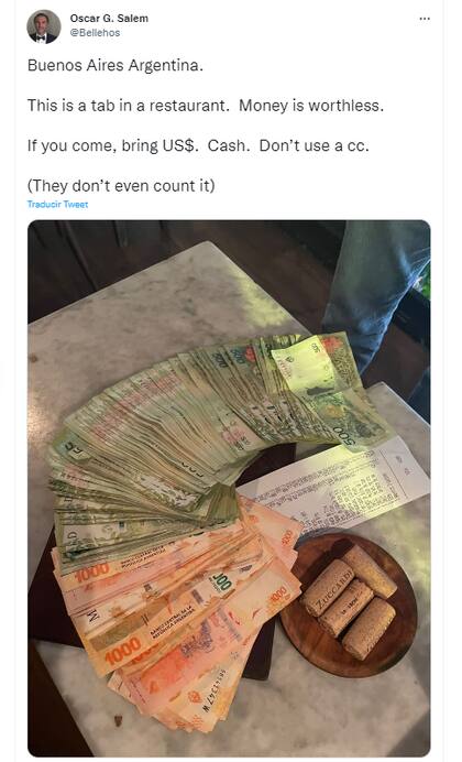 Un turista estadounidense compartió lo que gastó en una cena en la Argentina.