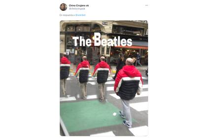 Un usuario bromeó al comparar la imagen de la tuitera con la icónica tapa del álbum Abbey Road de Los Beatles