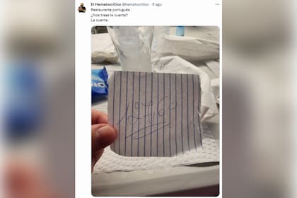 Un usuario de las redes compartió el ticket que le trajeron en un restaurante de Portugal (Foto: Twitter @hematocritico)