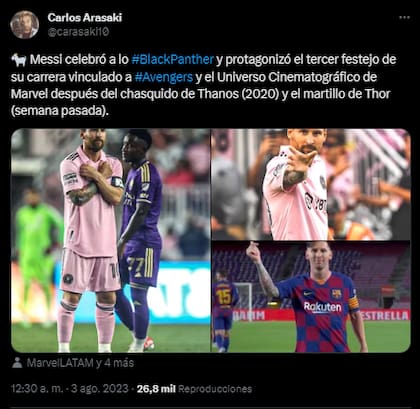 Un usuario dio cuenta de cuáles fueron los tres festejos de Messi a los Avengers (Foto: Twitter @carasaki10)