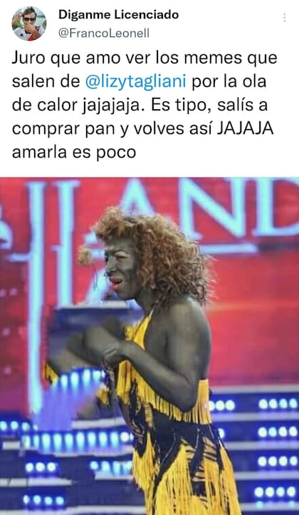 Un usuario utilizó una foto de Lizy Tagliani bailando en el programa de Marcelo Tinelli para hacer mención a la ola de calor