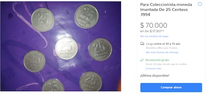 Un usuario vende la moneda de 25 centavos imantada por $70.000
