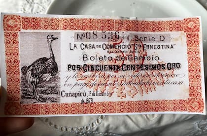 Un viejo boleto de cambio de los tiempos en que funcionaba la mina Ernestina.