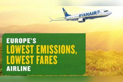 Una agencia reguladora en Reino Unido prohibió un anuncio de Ryanair que decía que era la aerolínea con las emisiones más bajas de Europa