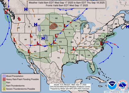 Una baja presión con características invernales tocó tierra en Virginia y se desplazará lentamente hacia el Atlántico medio
