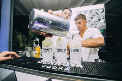 Una barra propia itinerante y autoportante de madera, con vinilo impreso, corpóreos e iluminación.