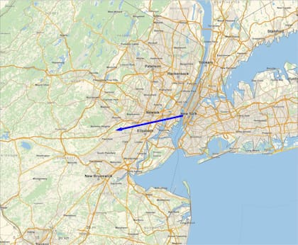 Una bola de fuego iluminó el cielo de Nueva York y paso por sobre la estatua de la libertad; la imagen corresponde a la segunda trayectoria estimada