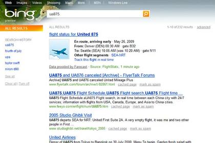 Una búsqueda de un número de vuelo ofrece información en diferentes formatos