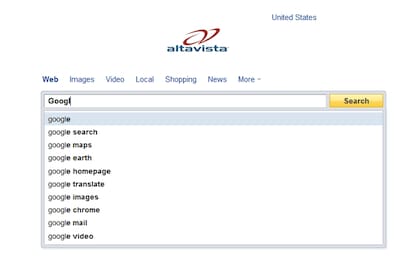 Una captura actual del buscador Altavista, que será dado de baja por su actual dueño, Yahoo!