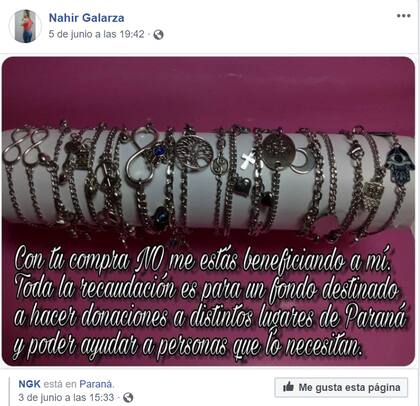Una captura de la cuenta del Facebook personal de la joven en la que promociona producos del emprendimiento NGK