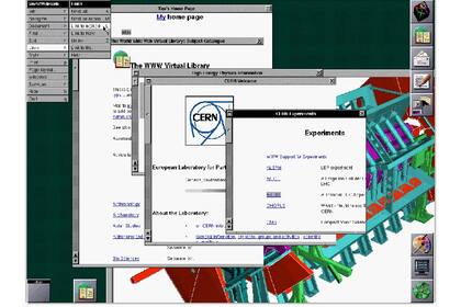 Una captura de pantalla del primer sitio web desde el navegador de una computadora NeXT