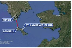 Una captura del mapa que publicó un canal de TV de Alaska con el lugar al que llegaron los dos rusos