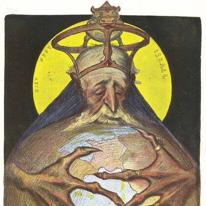 Una caricatura sa de 1898 representa a uno de los Rothschild que atrapa al mundo con sus garras, una de las tantas muestras de antisemitismo hacia la familia