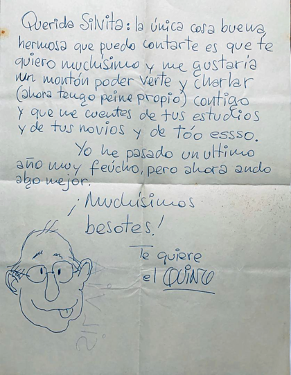 Una carta de Quino a una pequeña lectora, Silvia Padrón, escrita a mano y con un autorretrato