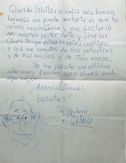Una carta de Quino a una pequeña lectora, Silvia Padrón, escrita a mano y con un autorretrato