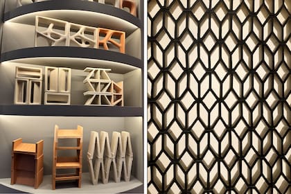 Una celosía de geometría precisa y luz filtrada revela el sello distintivo de Manufatti: diseño en cemento convertido en pieza escultórica.