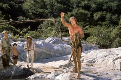 Una clásica imagen de las aventuras televisivas de Tarzán, con Ron Ely como protagonista